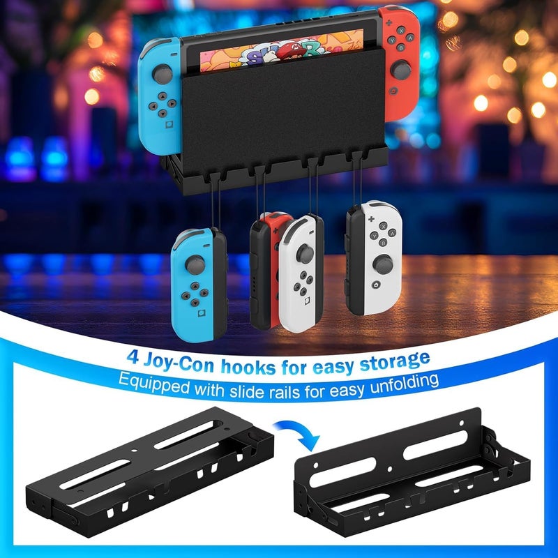 Riuog Wall Mount Stand for Nintendo Switch - Switch Controller Holder with Hooks for Hanging Joy-Cons, for Nintendo Switch Models and OLED -Saving Design - Image 4